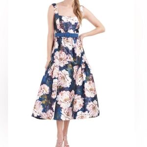 Kay Unger flared Lydia  Floral Midi Dress Size 6 NWT Belt Not Included